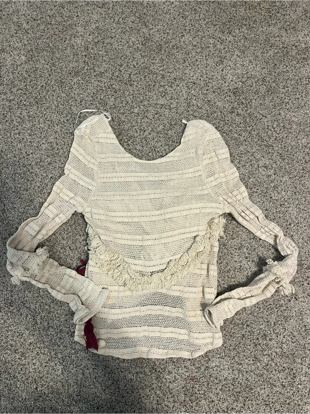 Zara Cream Crochet Peasant Blouse with Tassel Detail